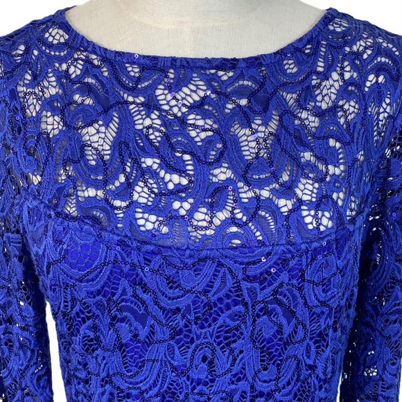 MARINA cobalt blue sequin floor-length lace gown - Picture 3 of 10